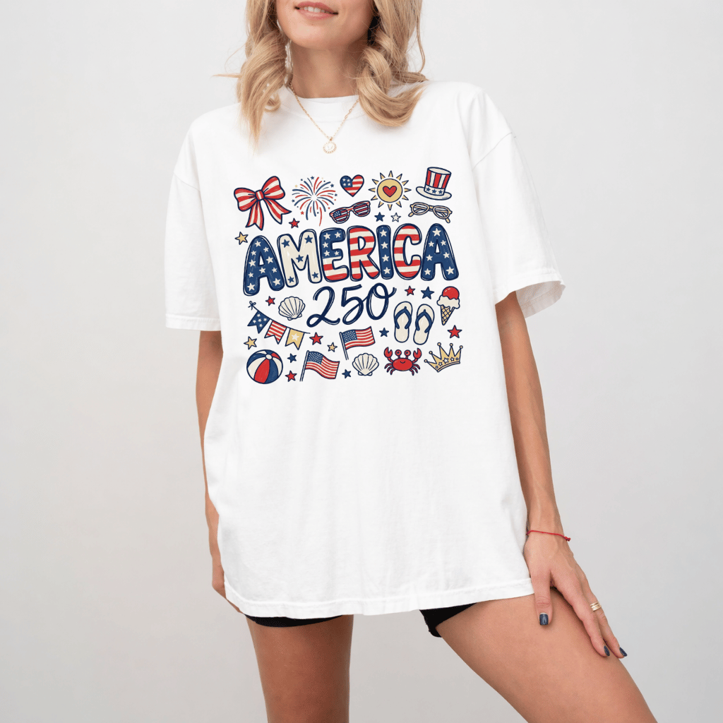 USA 250th Anniversary Comfort Colors T-Shirt – Patriotic 4th of July Gift, 250 Years of Independence - detail view